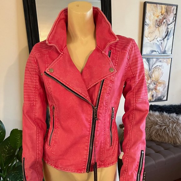 Blank NYC Jackets & Blazers - 🎉HP🎉 Blank NYC Pink Leather Distressed Moto Jacket
